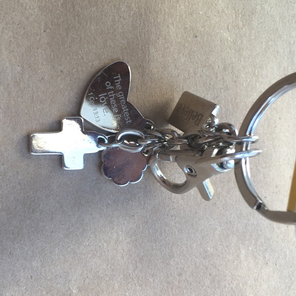 Christian Art Metal Keyring, Faith, Hope, Love, Believe, Trust Dangle Charms - Picture 2 of 3